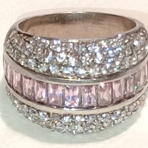 Vintage Sterling Silver Pink And Clear Gemstones Ring